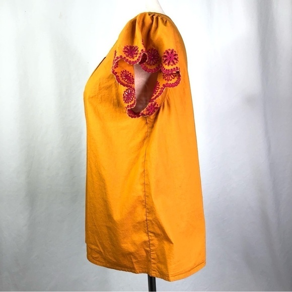 J. Crew Factory turmeric orange cotton blouse flutter sleeves eyelet lace S - Picture 6 of 10